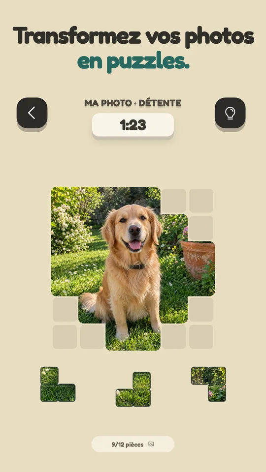 Puzzle Photo : Pièces: Créez des puzzles avec vos photos. Placez les blocs et révélez l’image. — Agrandir la capture 1